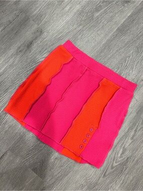 Hidden Cult Colorblock Hot Pink & Orange Knit Mini Skirt